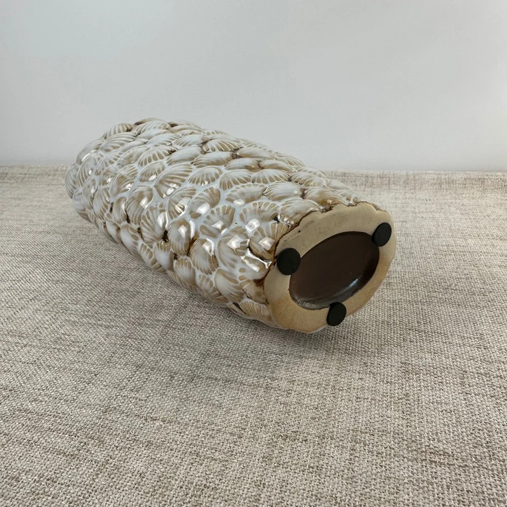 Sculptural Ceramic Scallop Shell Vase | Textured Seashell Bottle Vase